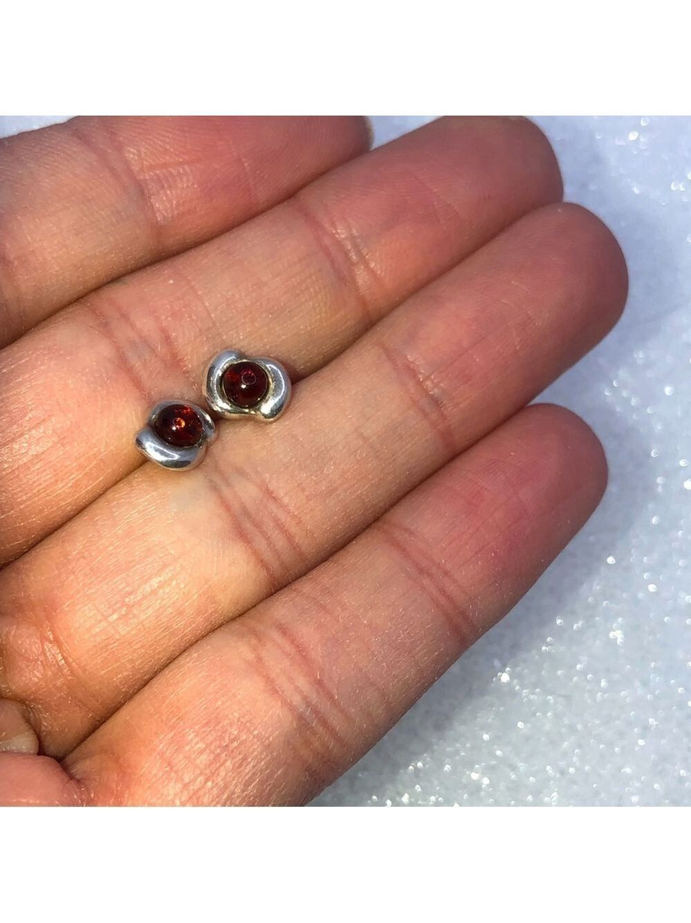 VTG Sterling Baltic Amber Mini Stud Earrings Approx  8mm